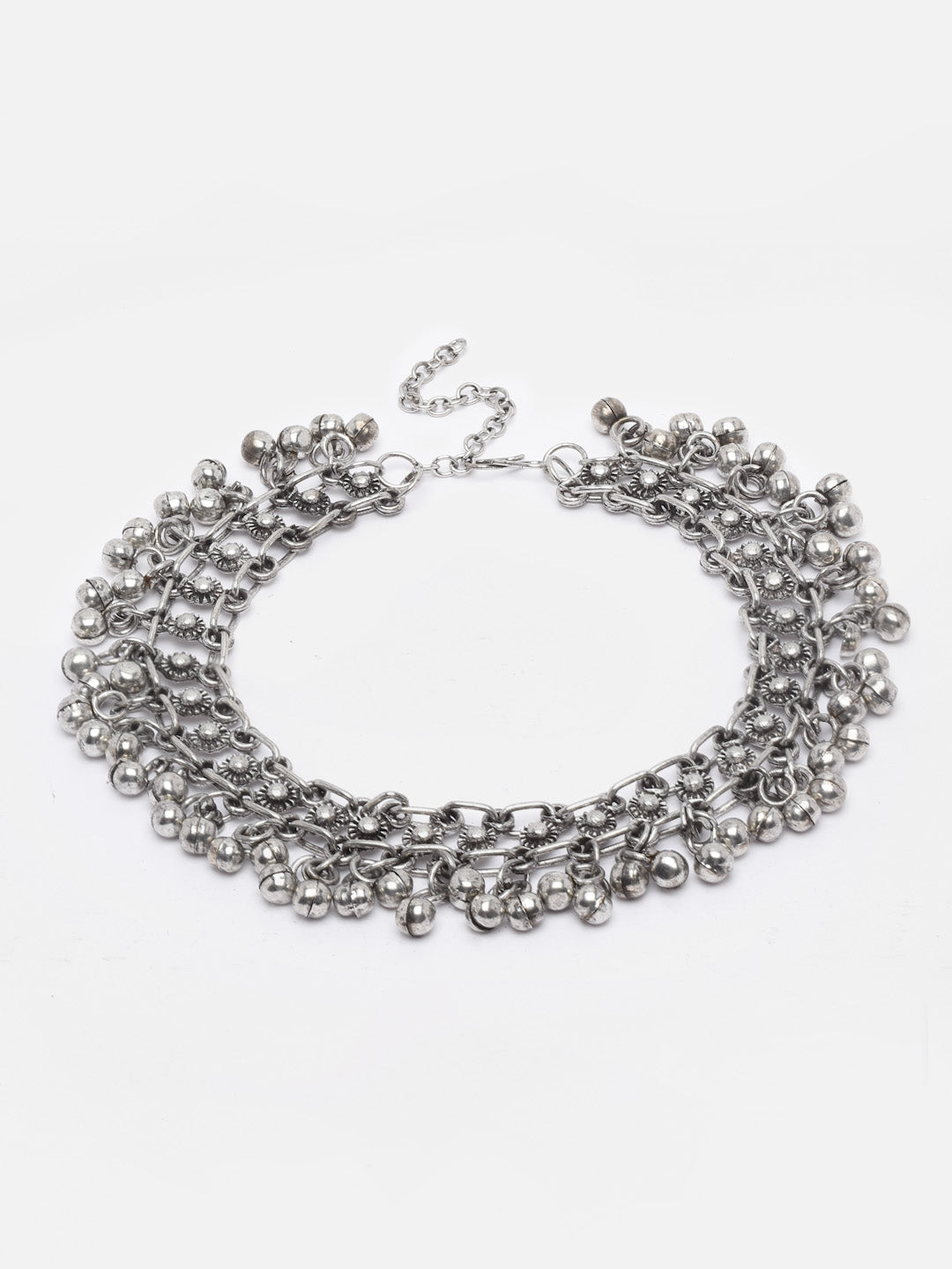Set Of 2 Silver-Plated Oxidised Anklets