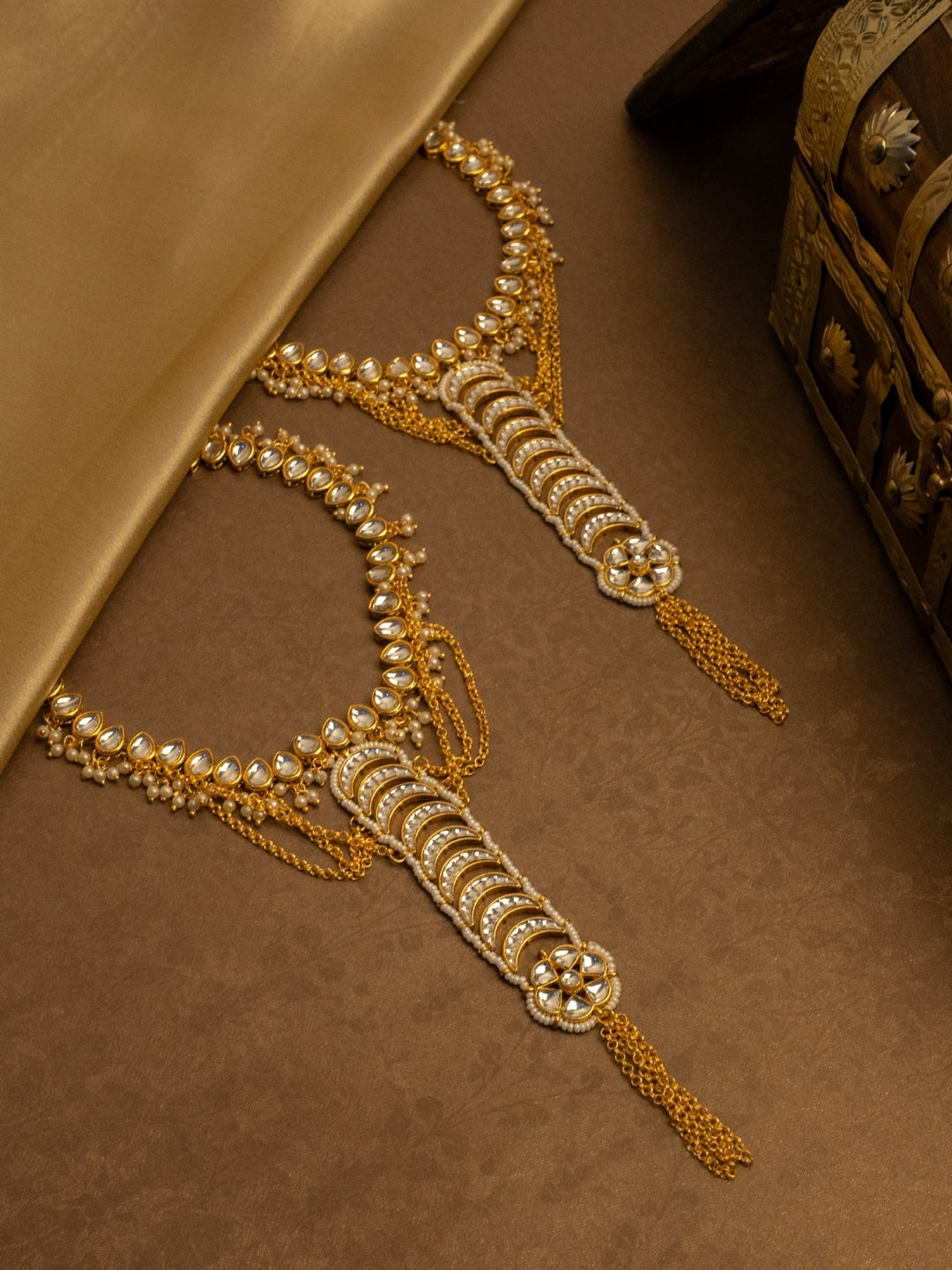 Gold-Plated Kundan Studded Kundan Anklet