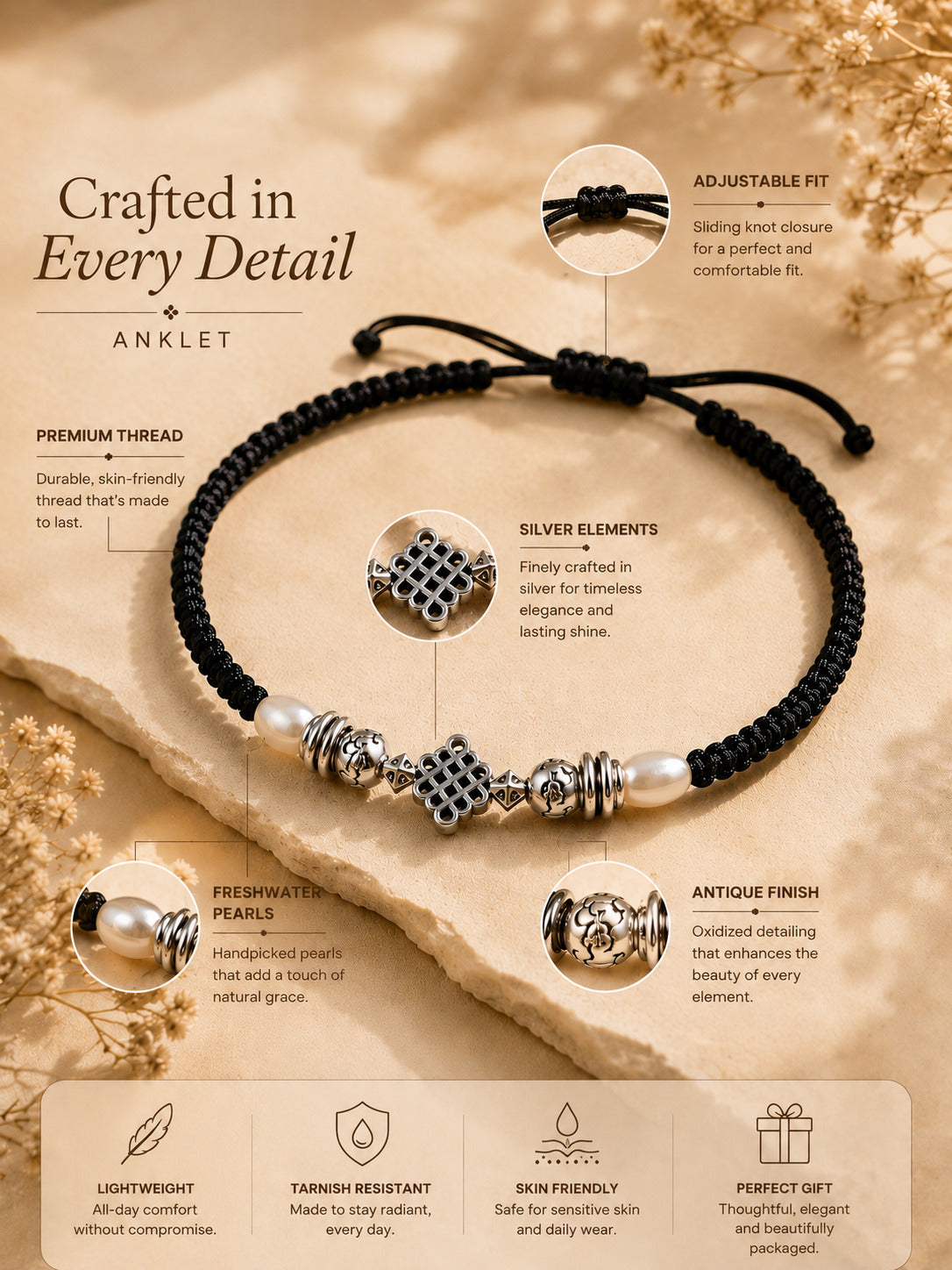 Silver-Plated Thread Anklet