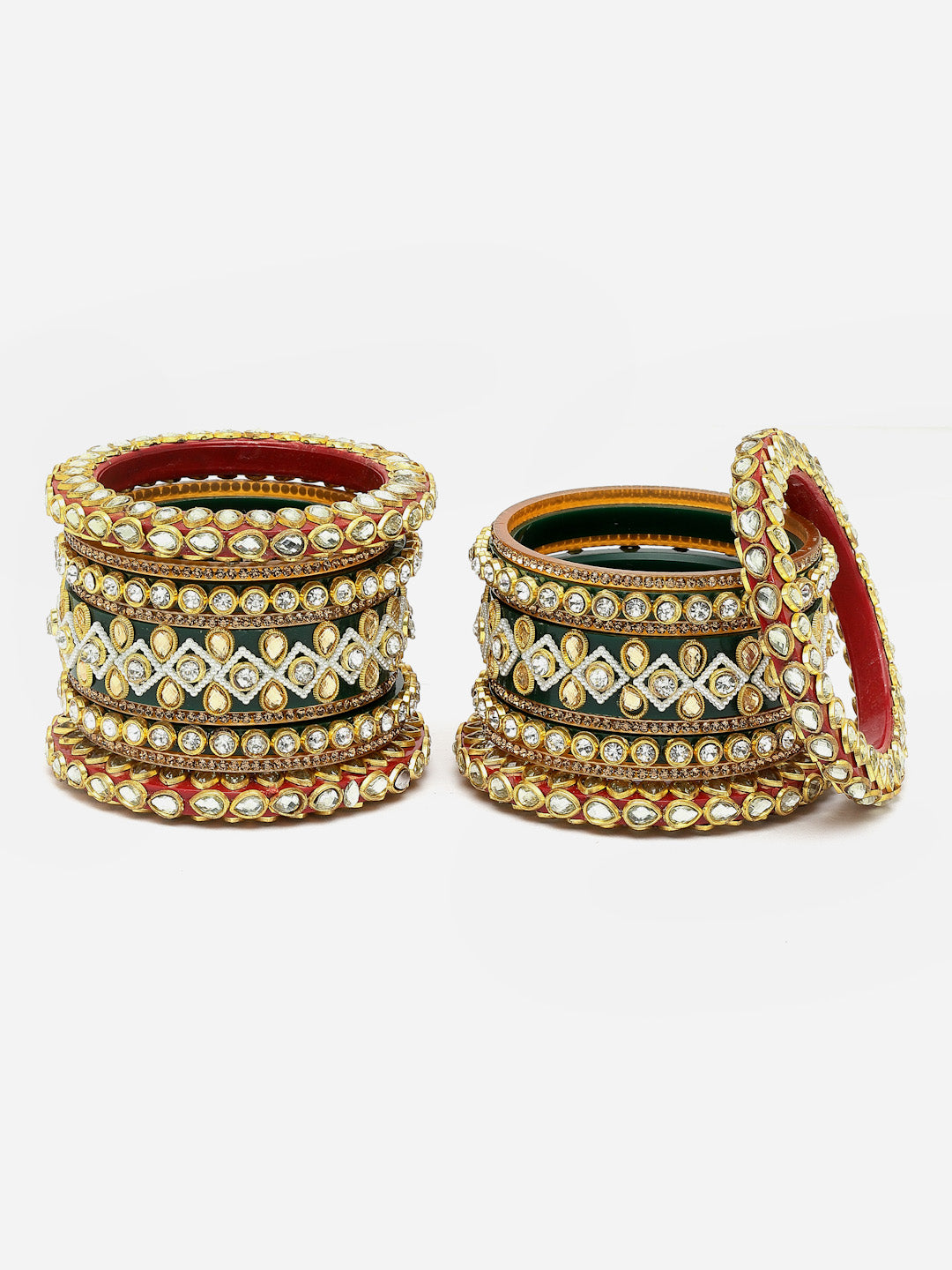 Set Of 16 Gold-Plated Stone Studded Bangles Chuda Set