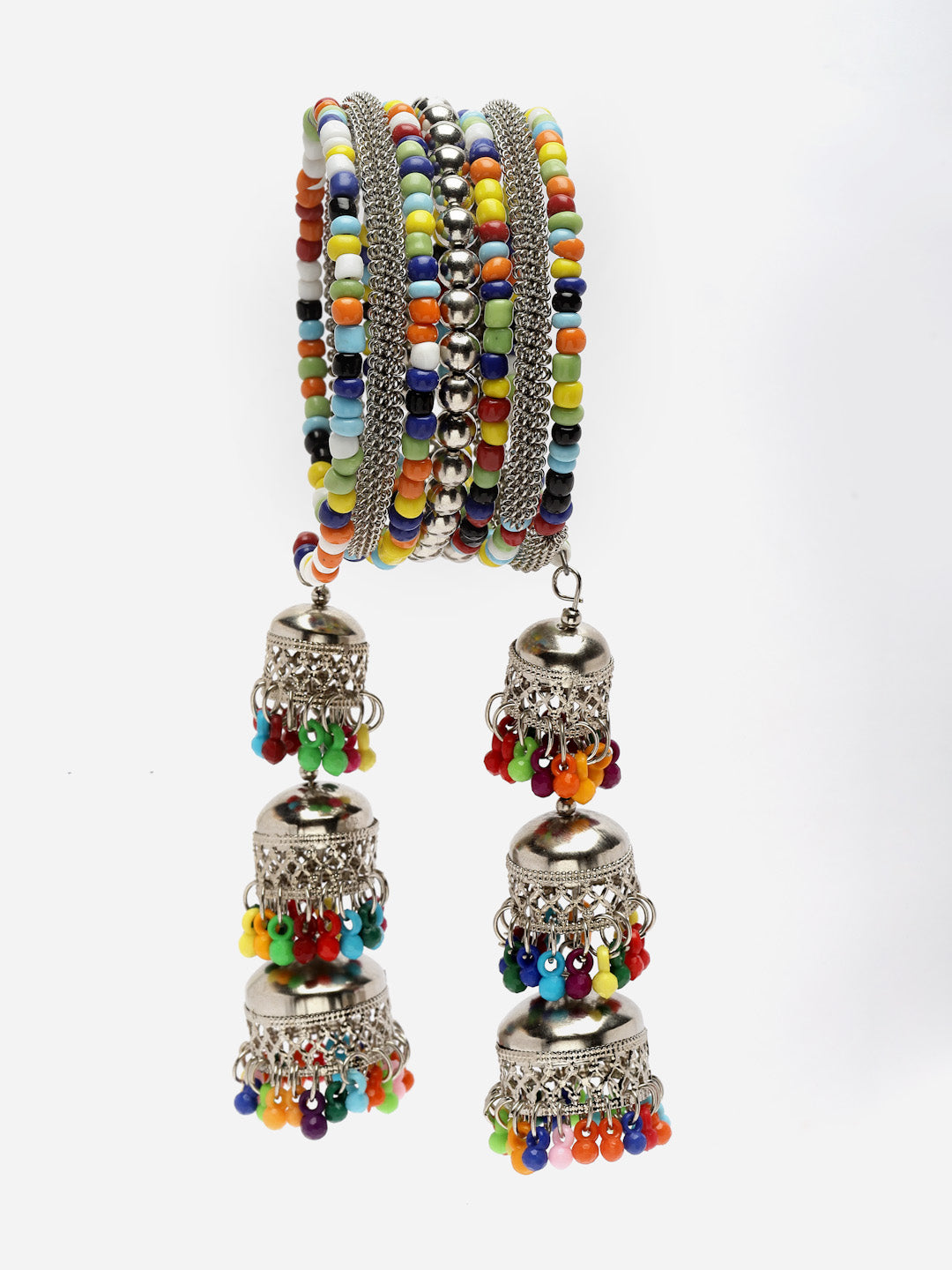 Set Of 7 Beaded Silver Bangles