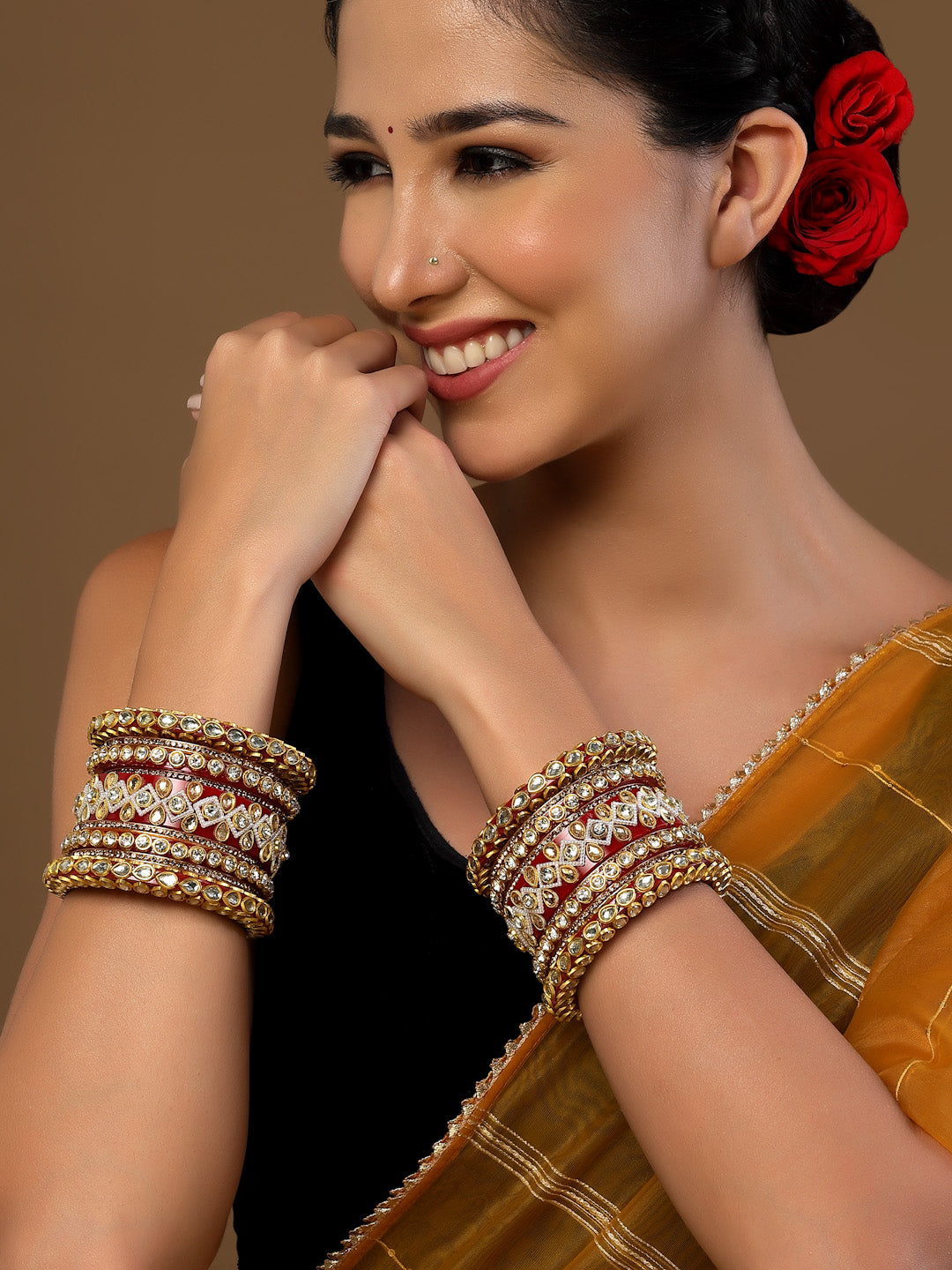 Set Of 16 Gold-Plated Stone Studded Bangles Chuda Set
