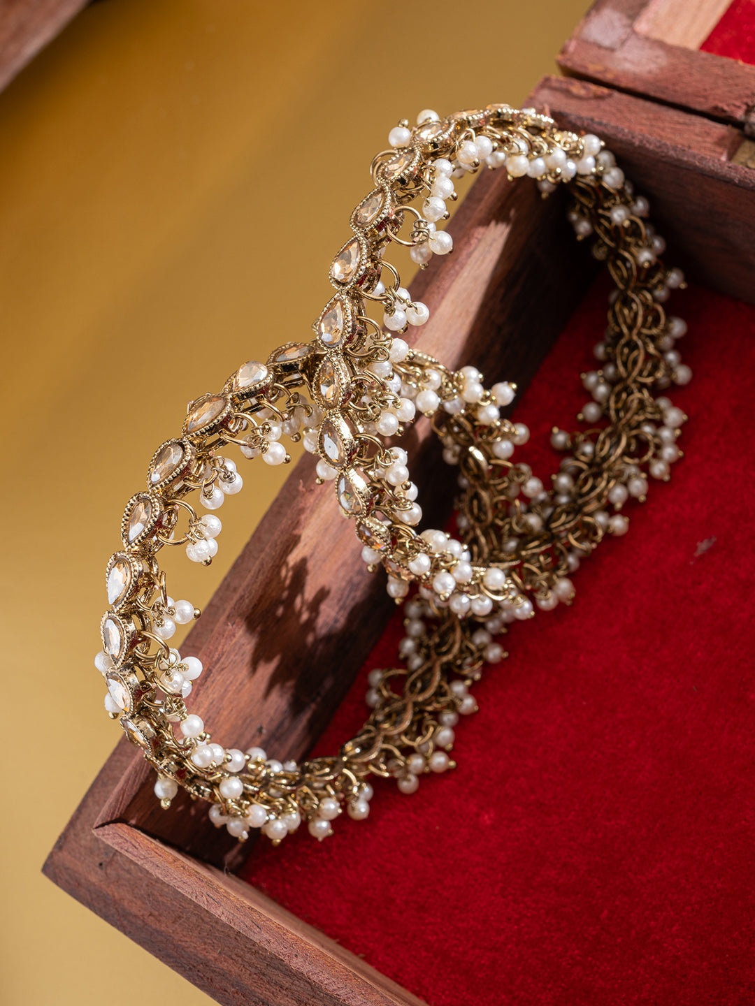 Set of 2 Gold-Plated American Diamond Stone Studded & Beaded Bangles