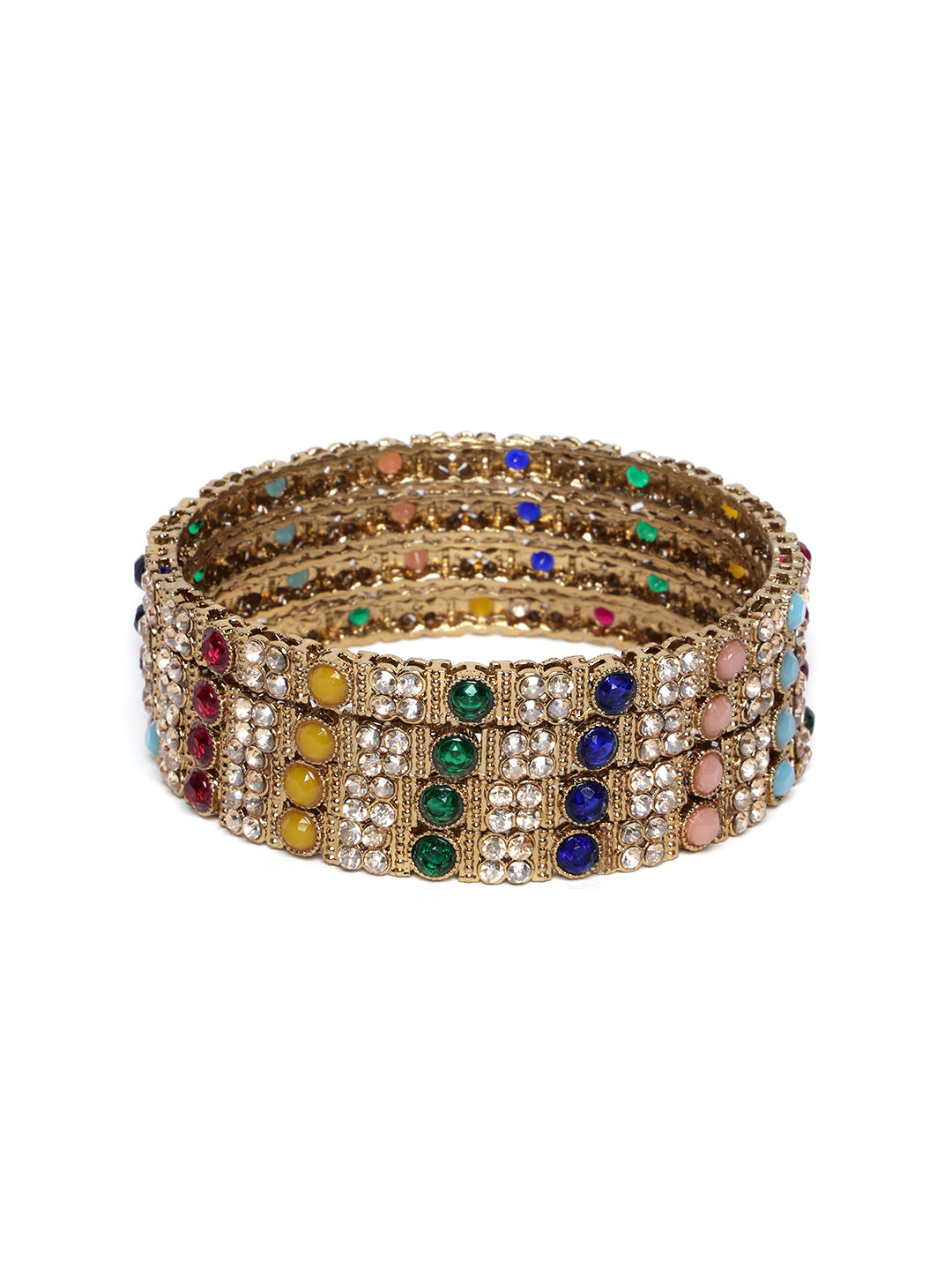 Set Of 4 Gold-Plated Stone-Studded Bangles