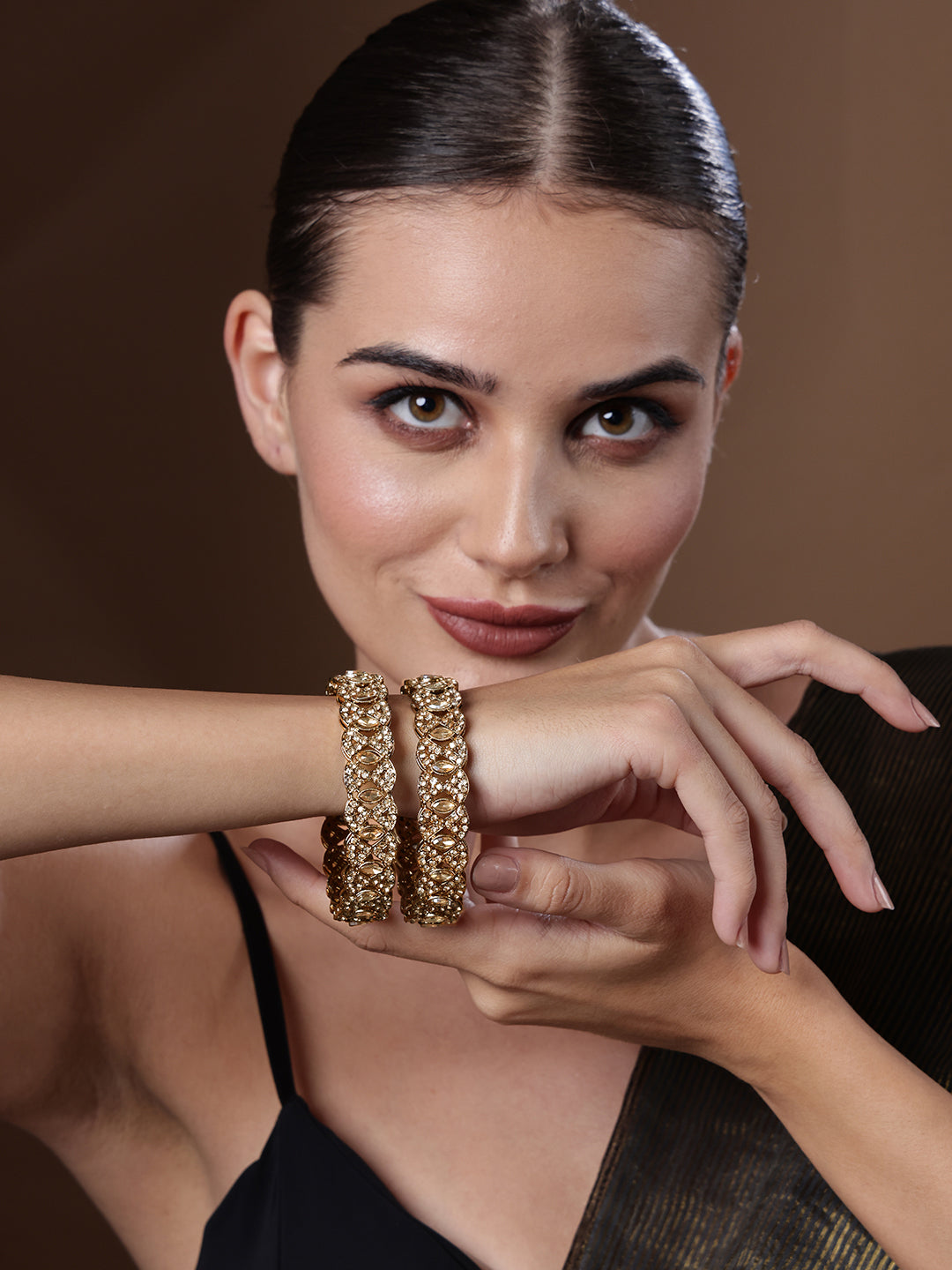 Set Of 2 24 CT Gold-Plated Antique Bangles