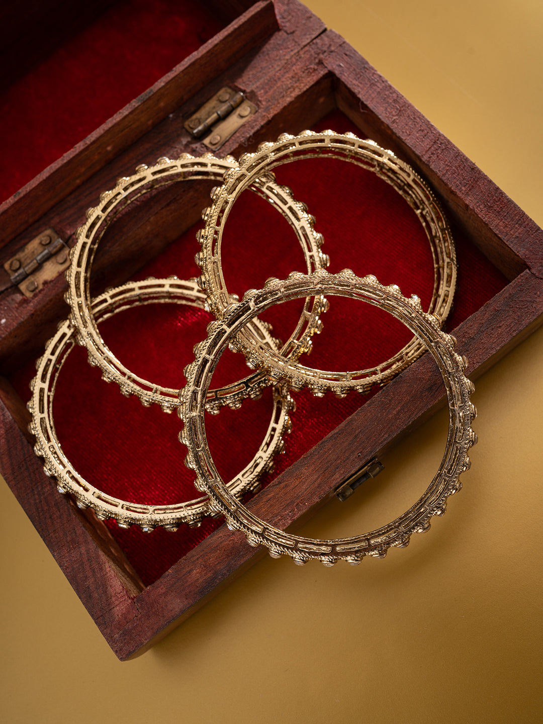 Gold-Plated American Diamond Stone-Studded & Beaded Finger Ring