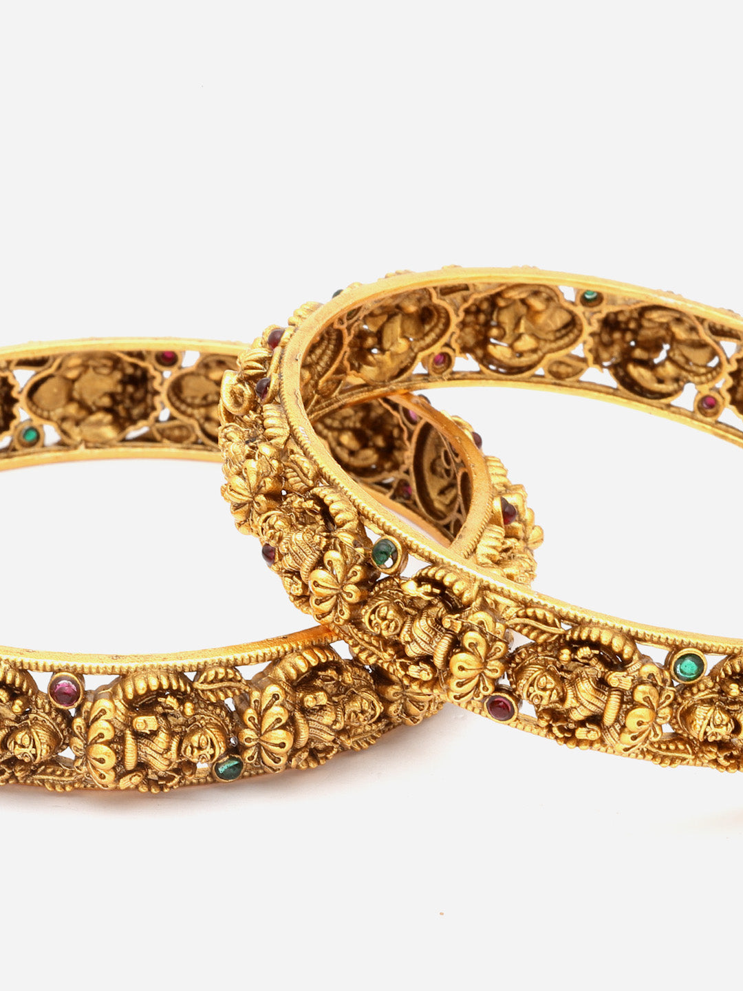 Set Of 2 24 CT Gold-Plated AD-Studded Antique Bangles