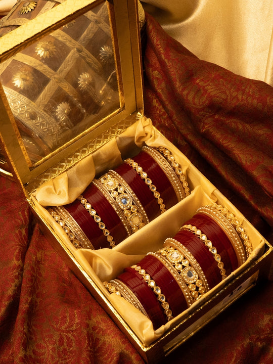 Set Of 75 Gold-Plated Artificial Stone Studded Bangles