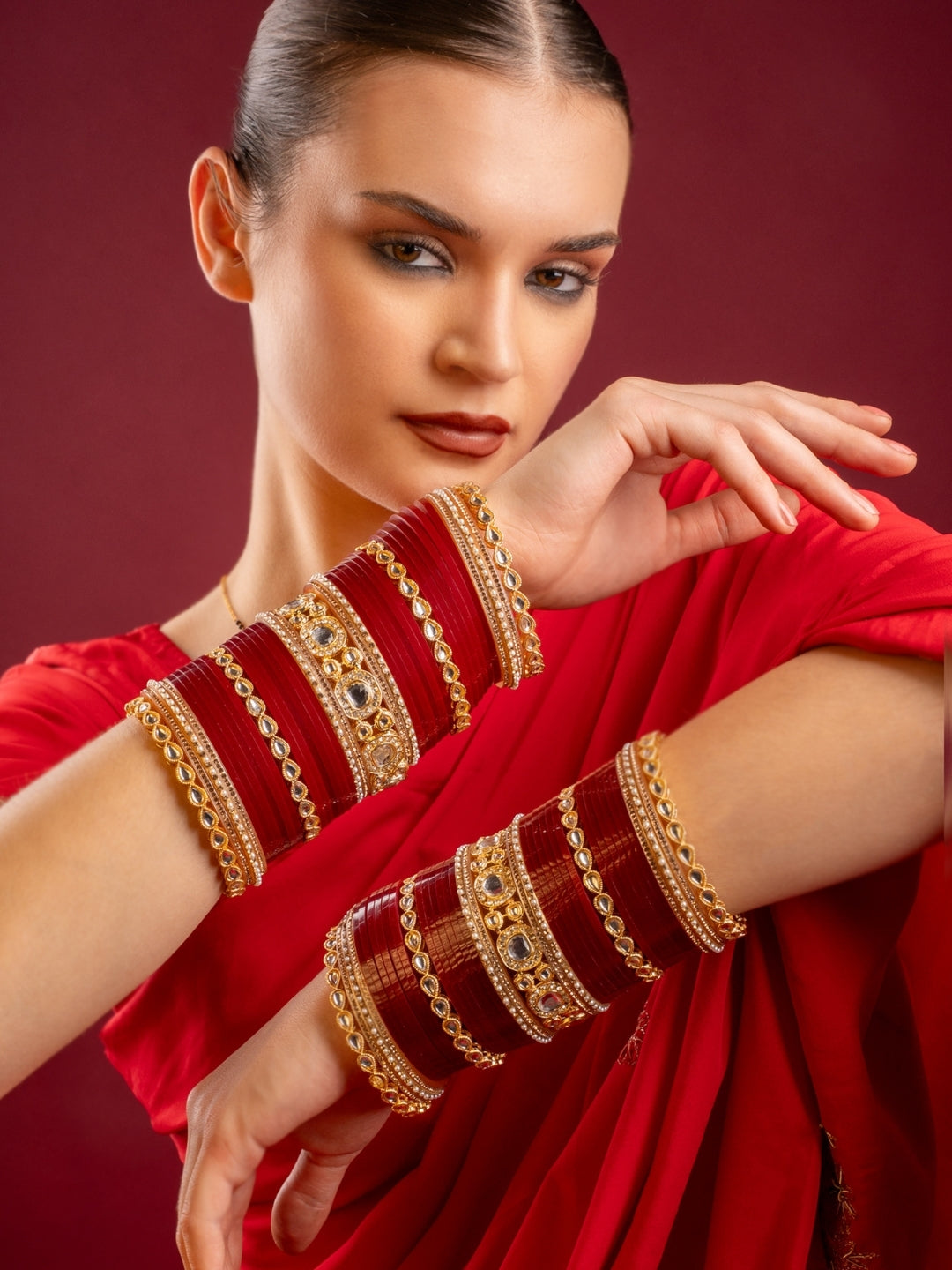 Set Of 75 Gold-Plated Artificial Stone Studded Bangles