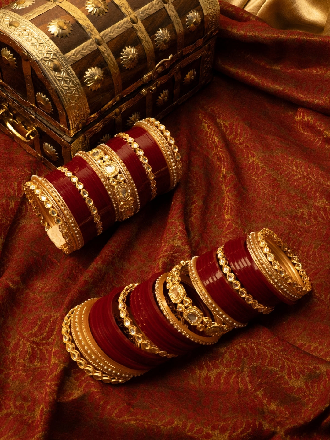Set Of 75 Gold-Plated Artificial Stone Studded Bangles