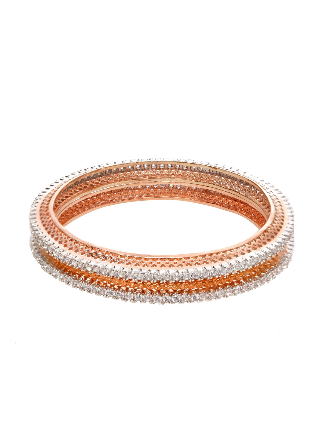 Set of 2 Rose Gold-Plated White AD-Studded Handcrafted Bangles