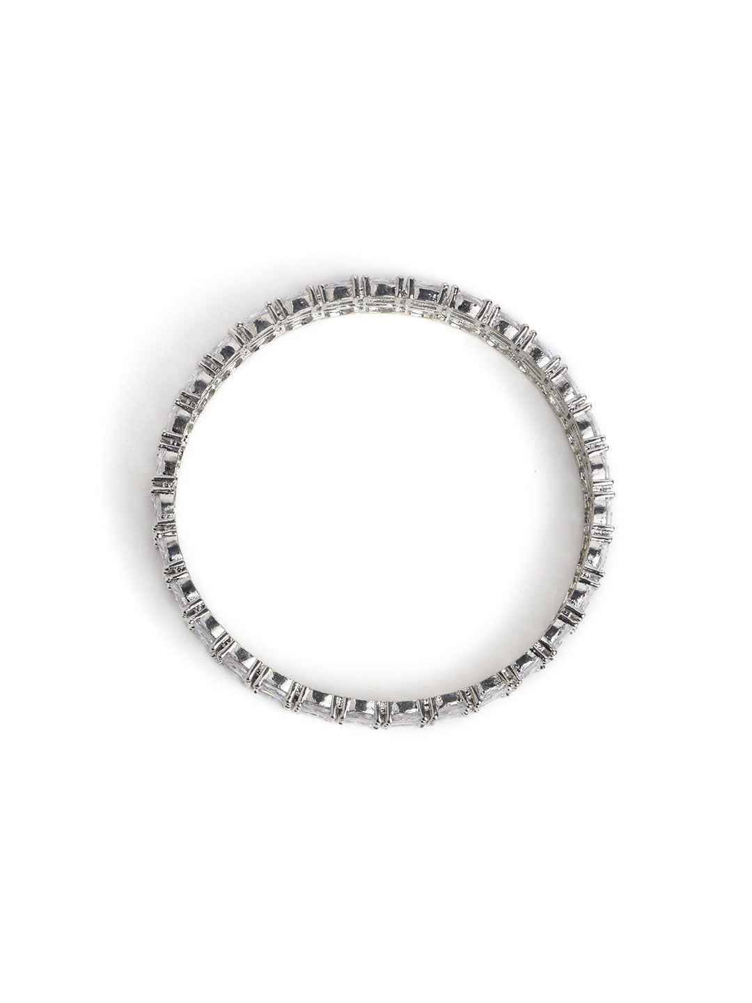 Set of 2 White AD Stone-Studded Rhodium-Plated Handcrafted Bangles