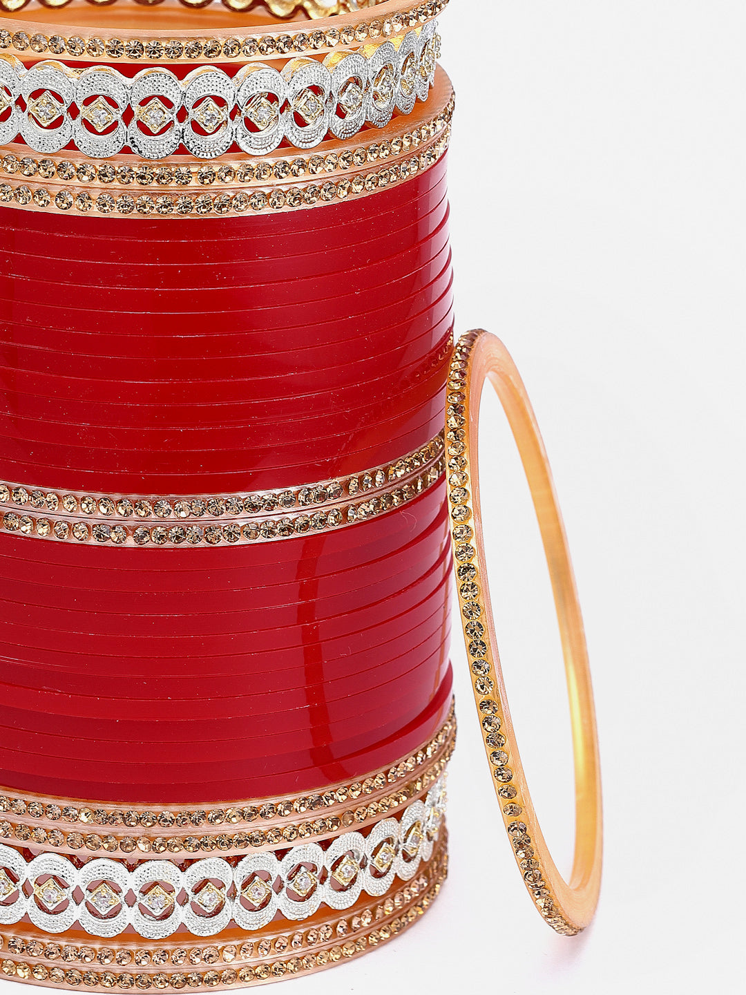 Gold-Plated Red AD-Studded Wedding Chuda Set Of 72