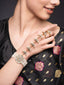 Gold-Plated Stones Studded & Beaded Hathphool Ring Bracelet