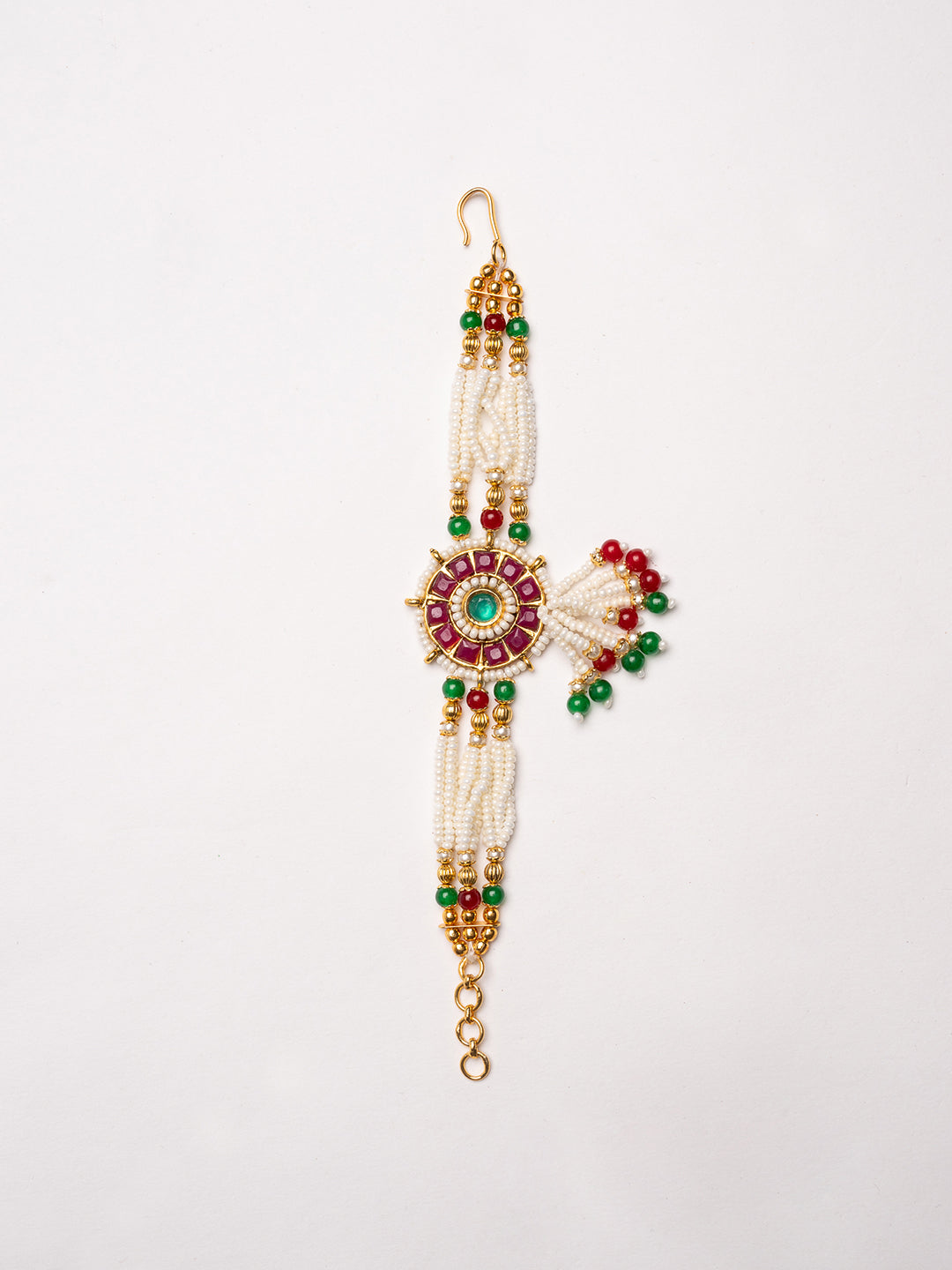 Gold-Plated Stones Studded And Beaded Wraparound Bracelet
