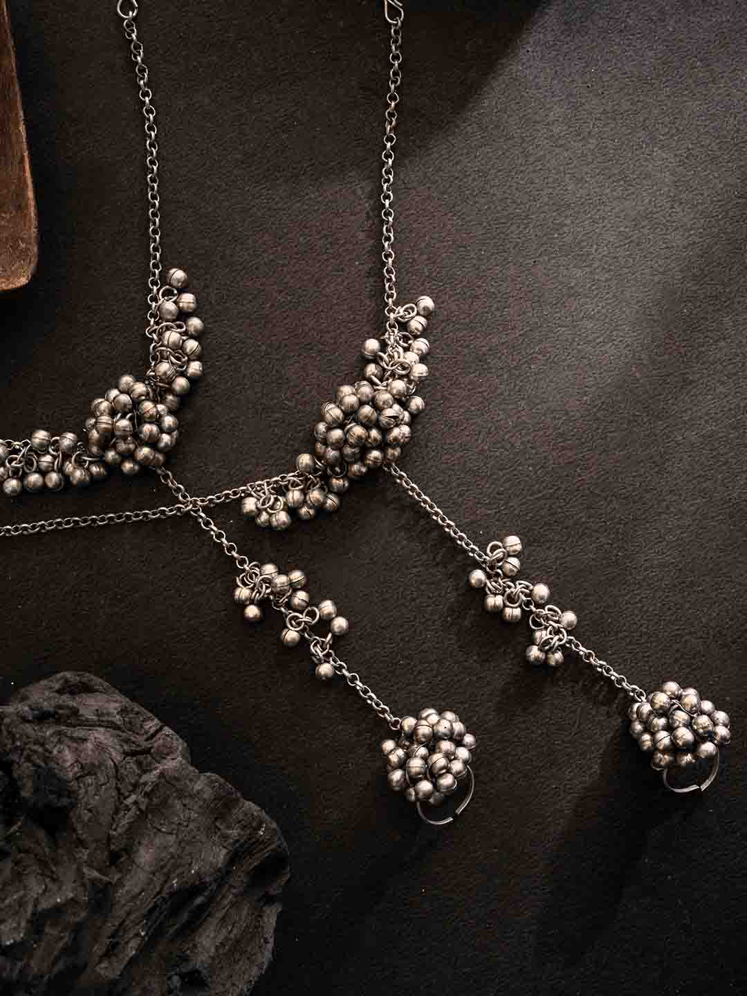 Set Of 2 Silver-Plated Kundan-Studded Ring Bracelet