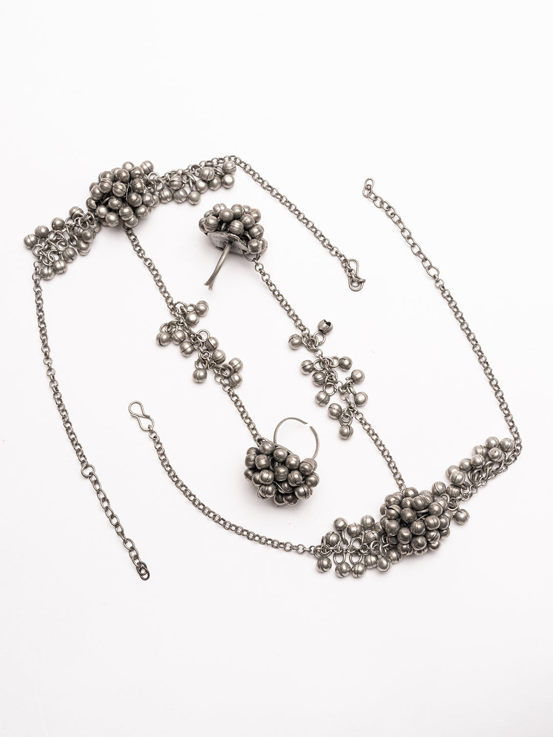 Set Of 2 Silver-Plated Kundan-Studded Ring Bracelet