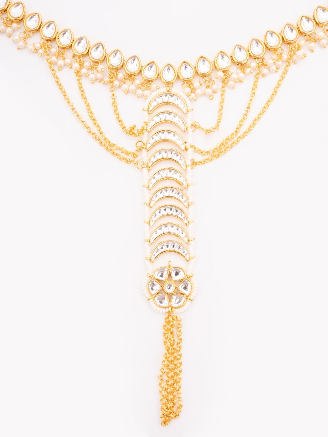 Silver-Plated Kundan Stone Studded & Beads Beaded Ring Bracelet