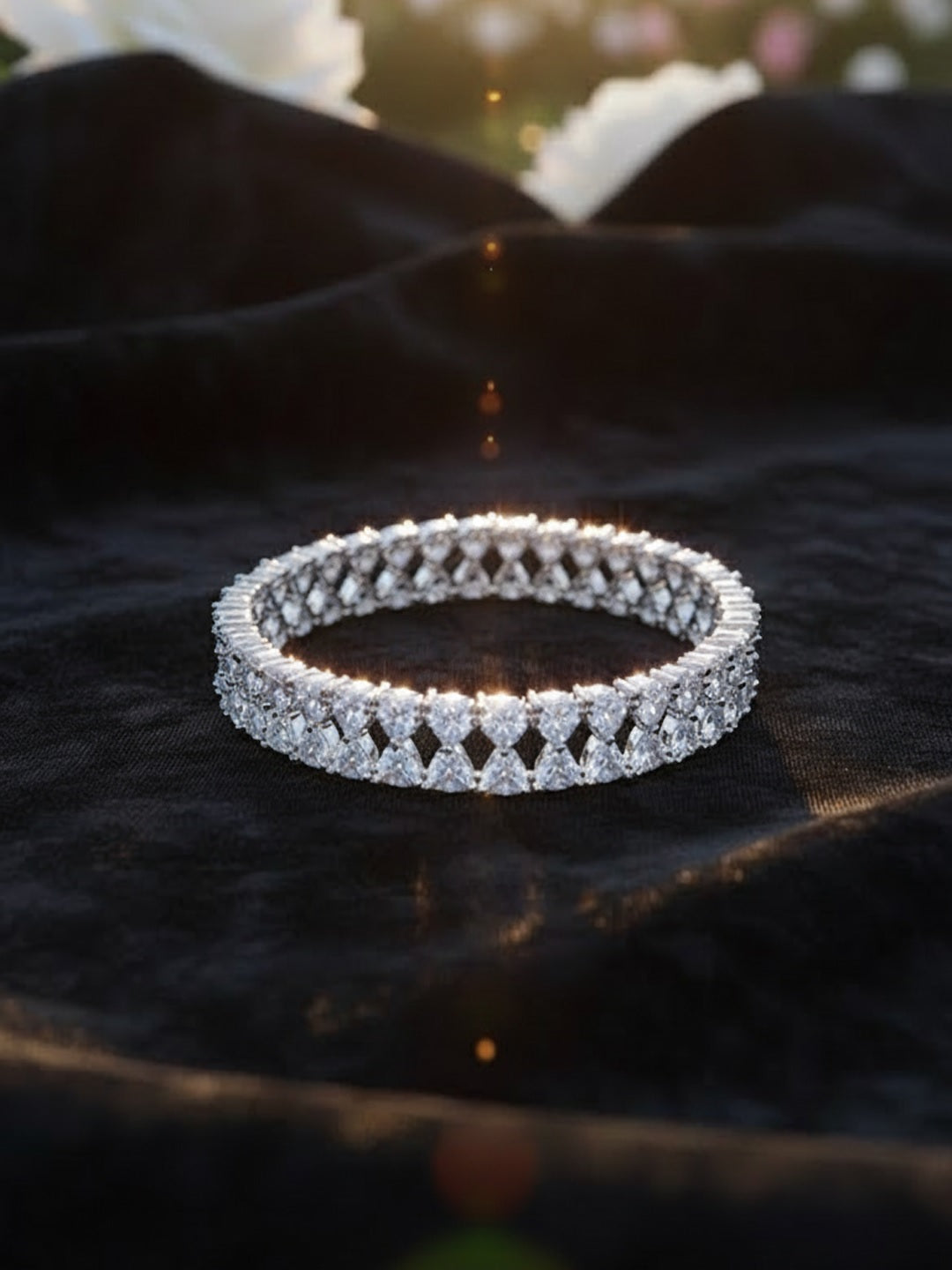 Women Brass American Diamond Silver-Plated Wraparound Bracelet