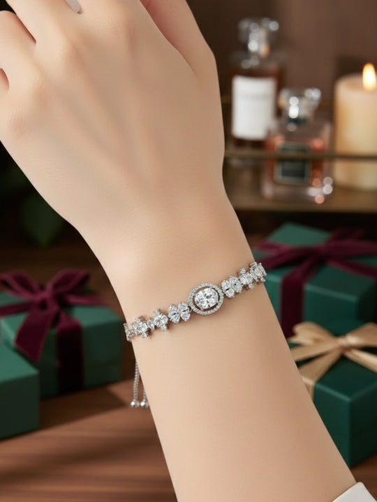 Women Brass American Diamond Silver-Plated Wraparound Bracelet