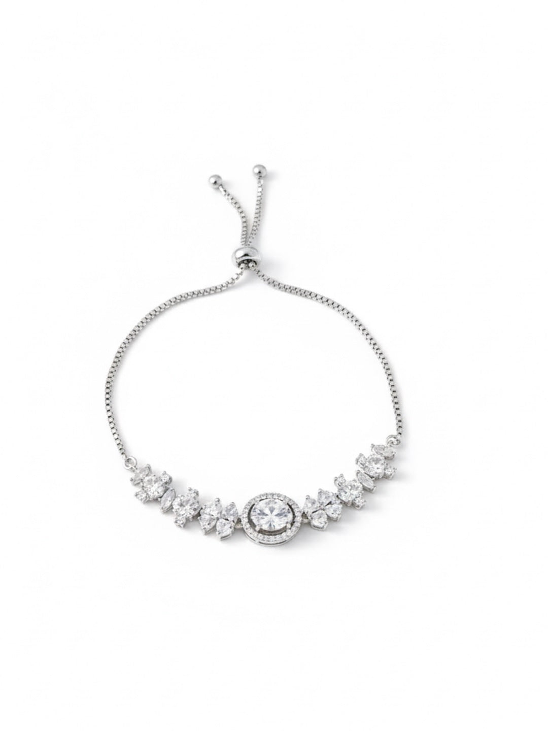 Women Brass American Diamond Silver-Plated Wraparound Bracelet