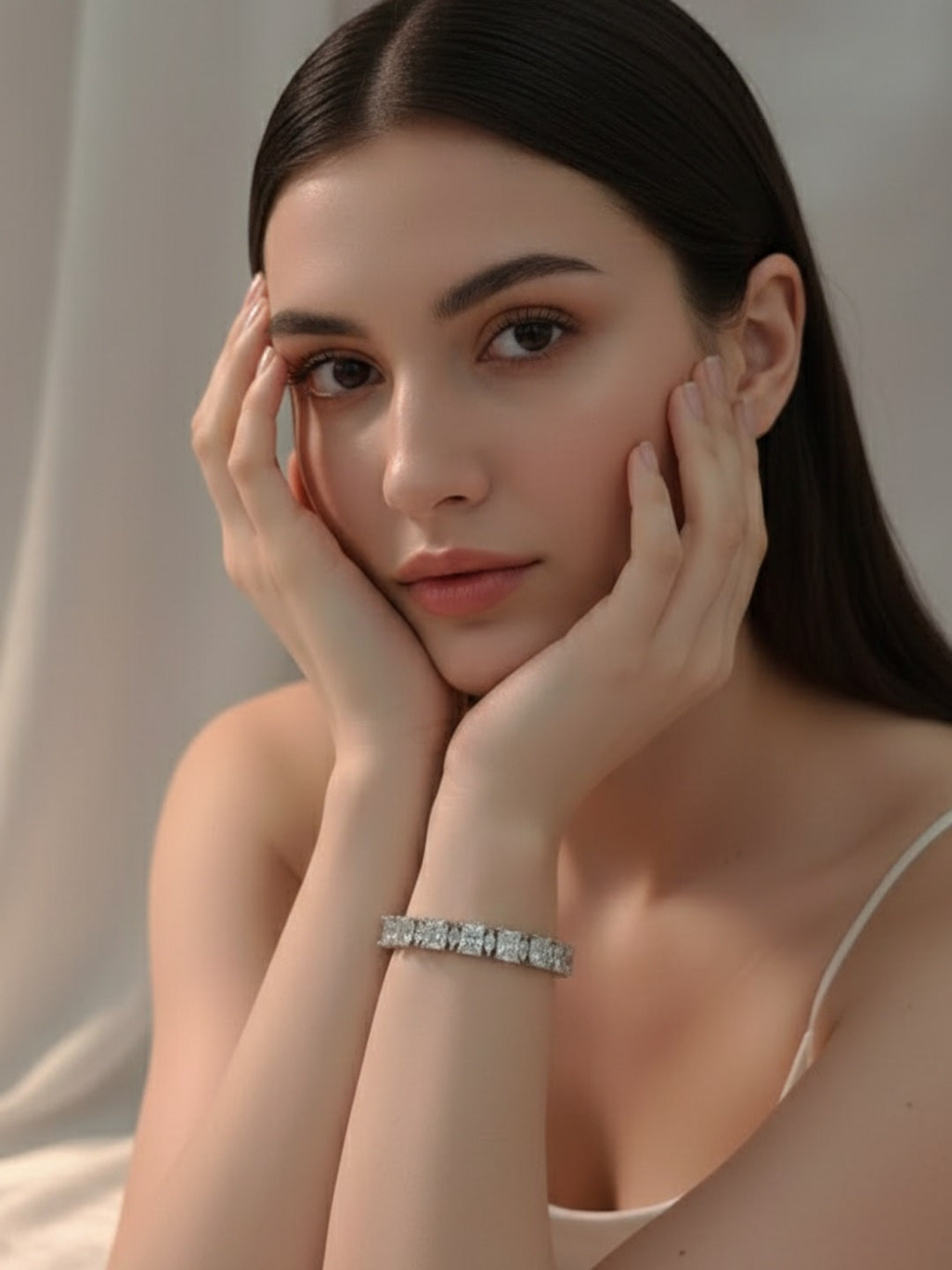 Women Brass American Diamond Silver-Plated Wraparound Bracelet