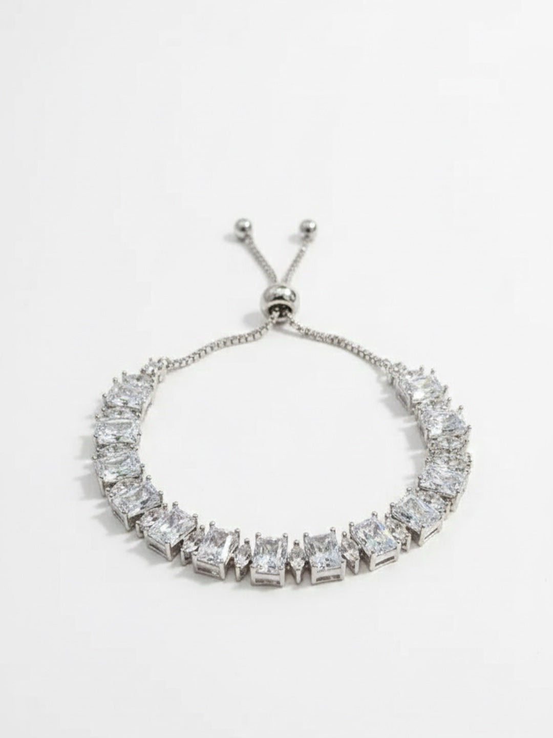 Women Brass American Diamond Silver-Plated Wraparound Bracelet