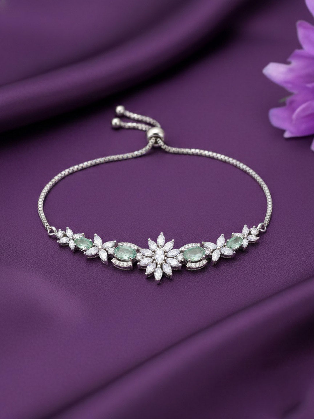 Women Brass American Diamond Silver-Plated Wraparound Bracelet