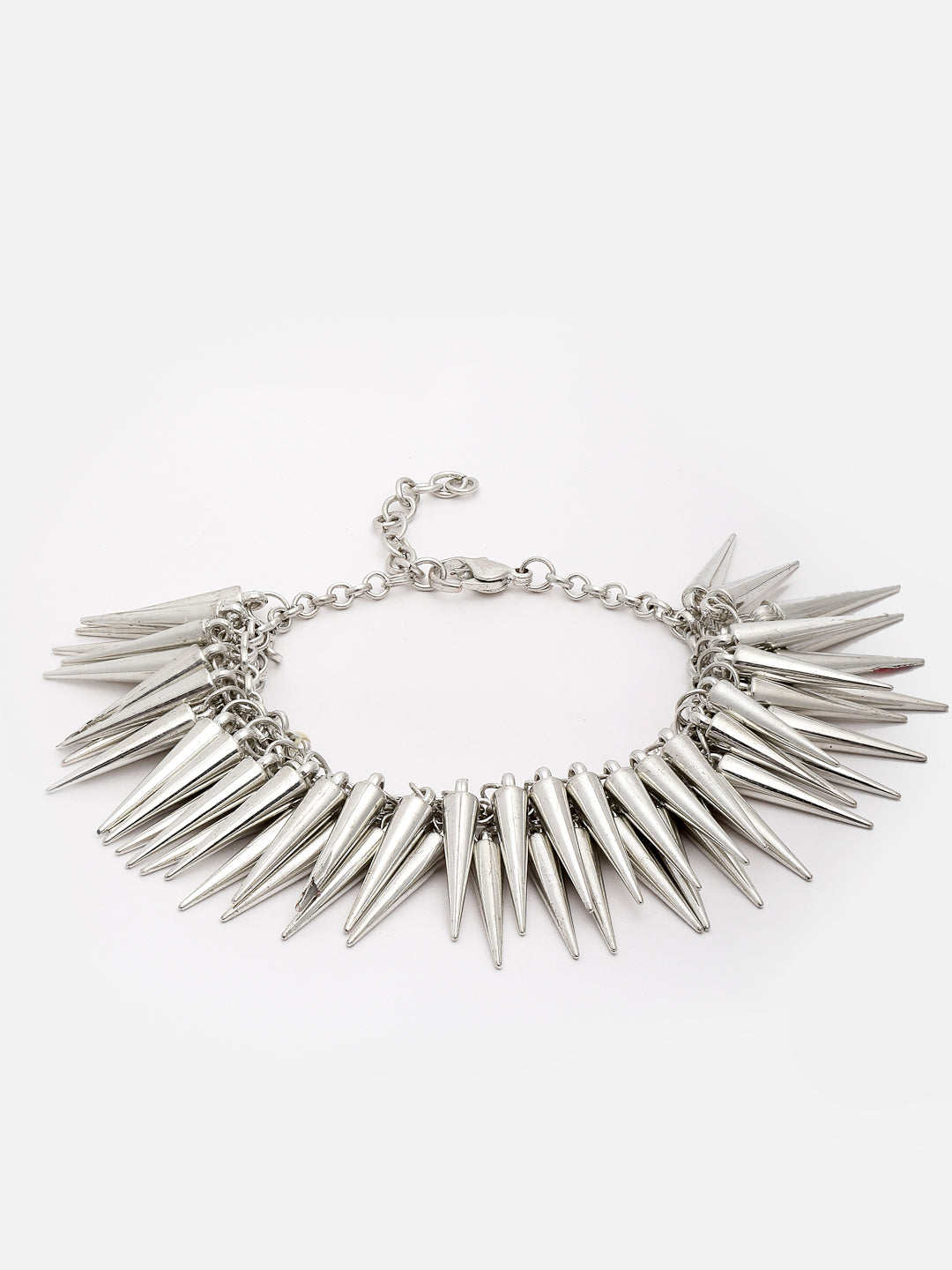 Women Silver-Toned & Plated Tribal Brass Spike Bracelet