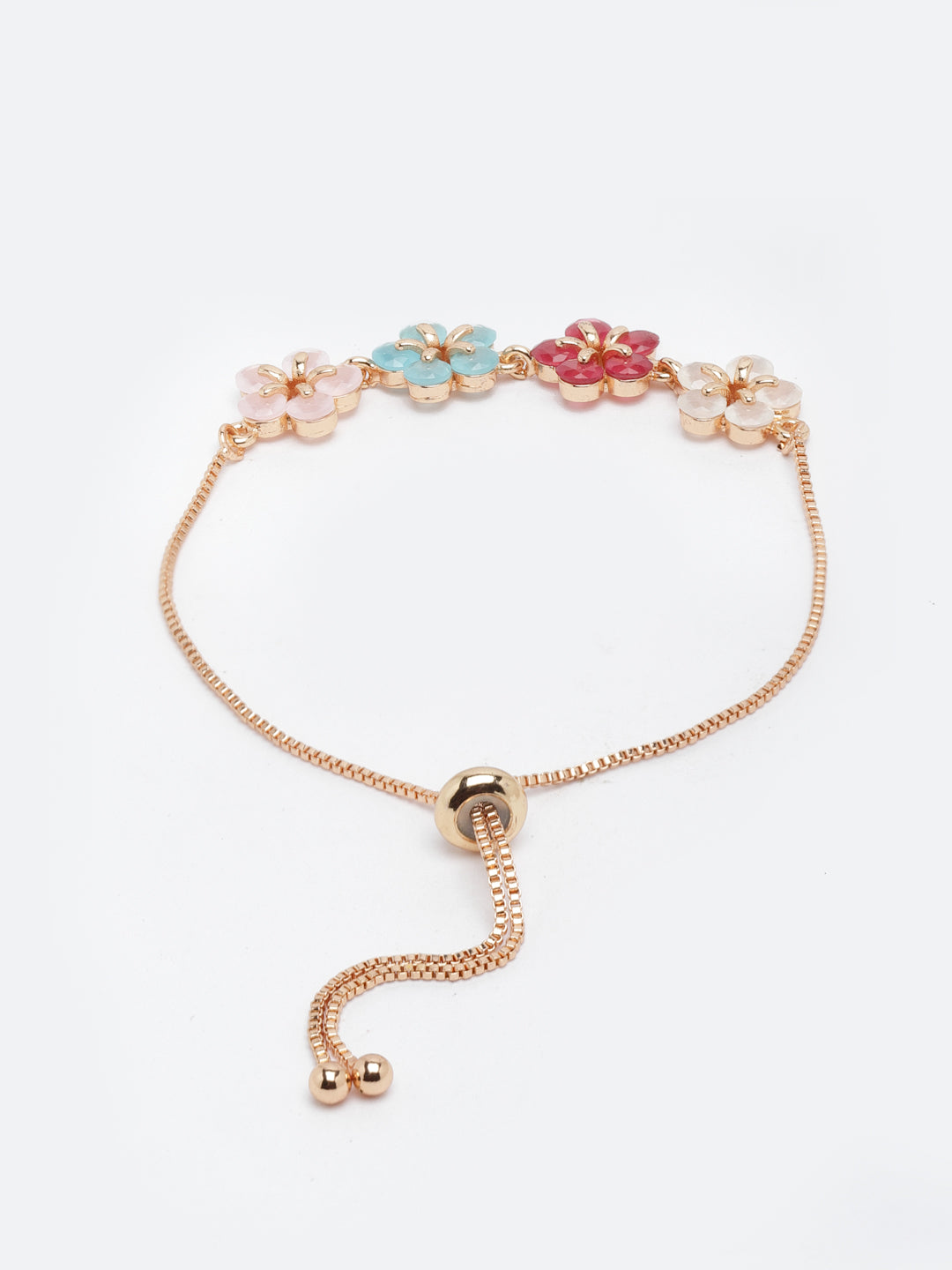 Gold-Plated Multicolor Floral Charm Bracelet