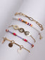Women Set of 5 Gold-Plated & Red Charm Bracelets
