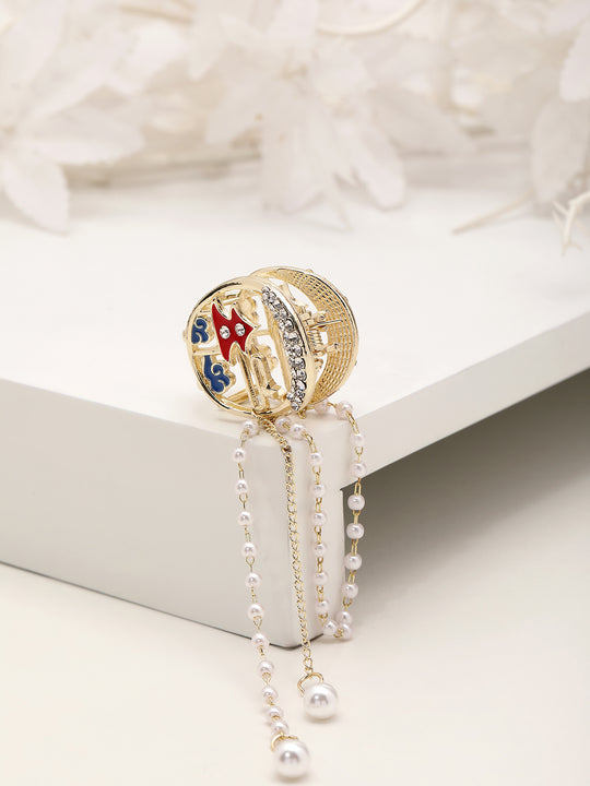 Gold-Plated CZ Stone Studded & Pearl Claw Clip