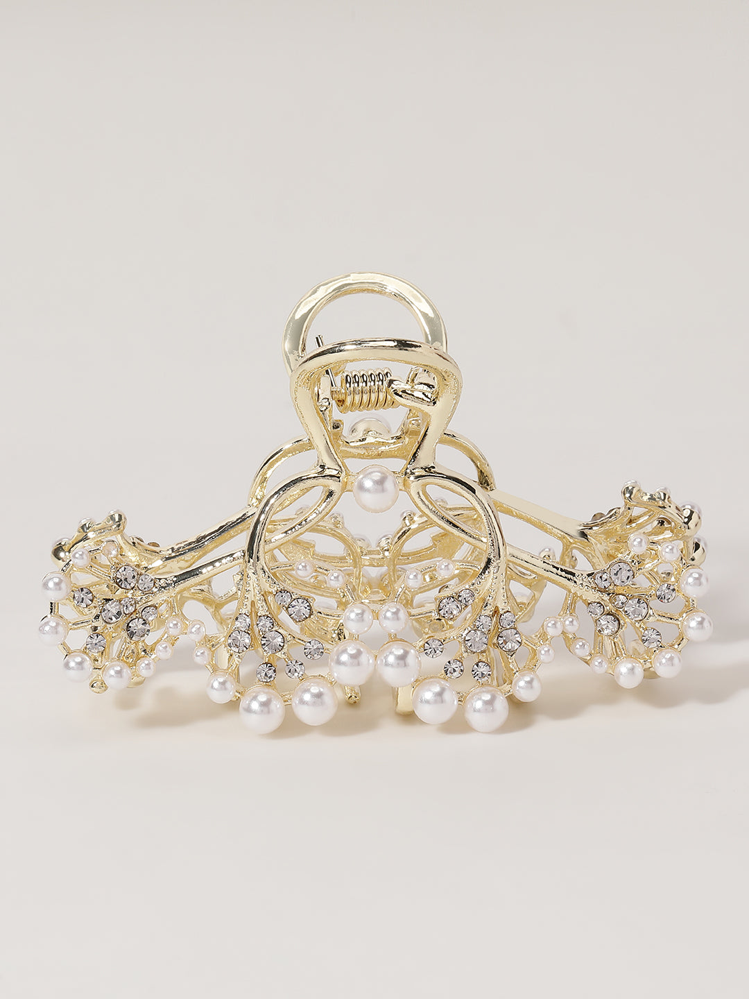 Gold Plated Stone & Pearls Studded Claw Clip
