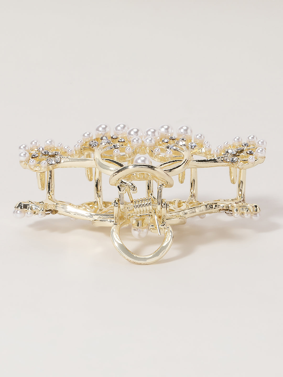 Gold Plated Stone & Pearls Studded Claw Clip