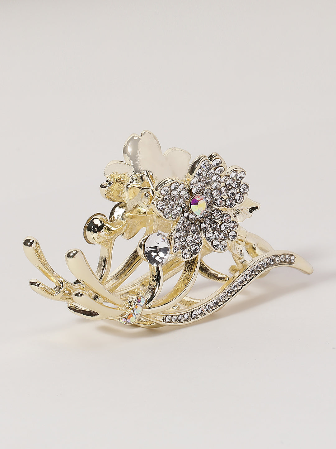 Gold-Plated CZ Stone Studded Floral Shaped Claw clip