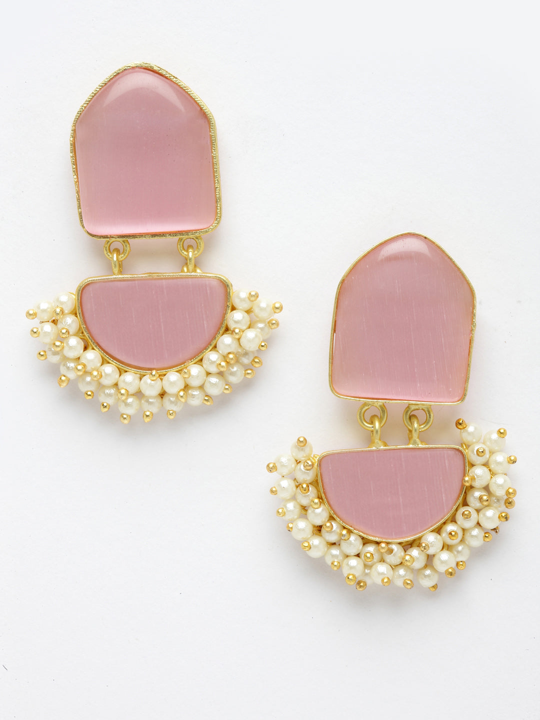 Gold-Toned & Pink Classic Handcrafted Drop Earrings