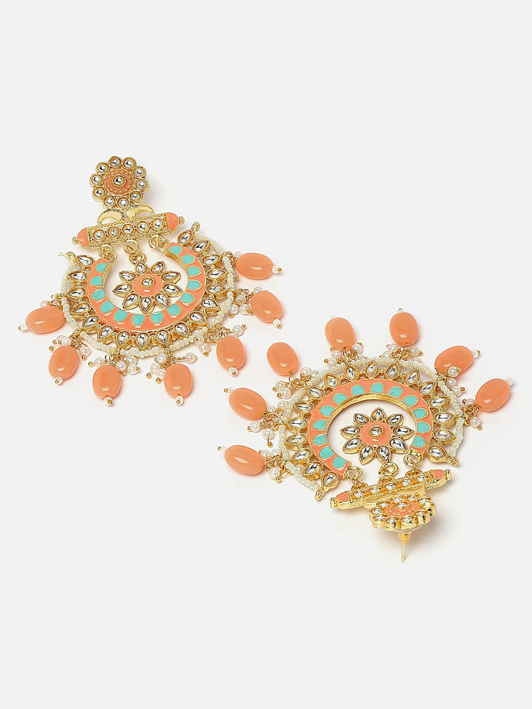Gold-Plated Kundan & Artificial Beads Studded Chandbalis