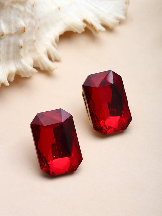Gold-Toned Artificial Stones Classic Studs Earrings