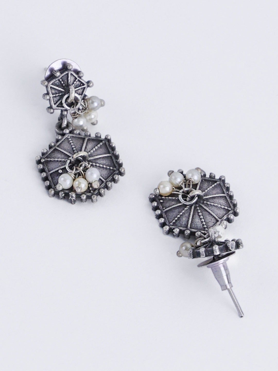 Silver-Plated Oxidised Pearls Drop Earrings