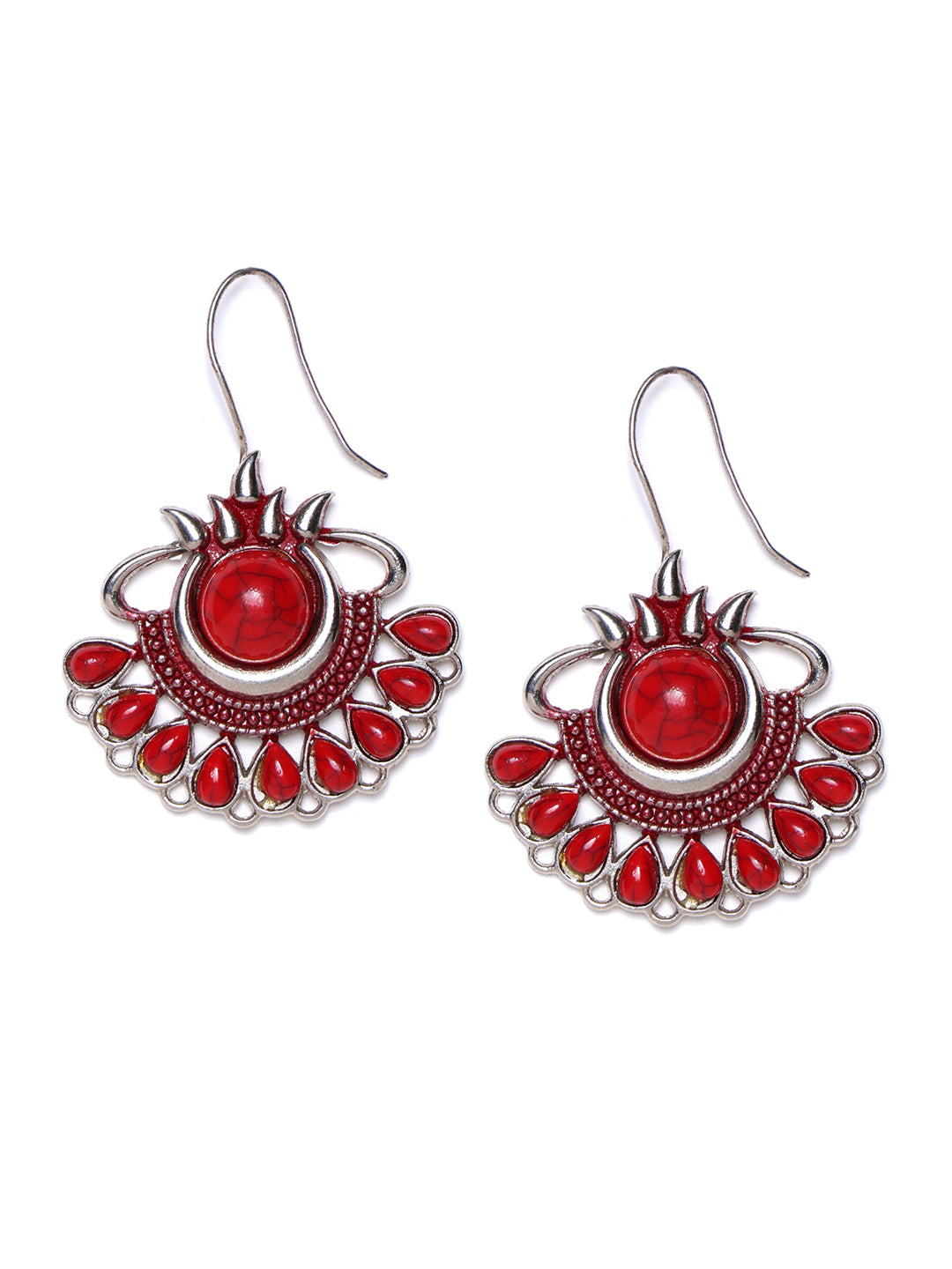Silver-Plated Classic Stone-Studded Drop Earrings