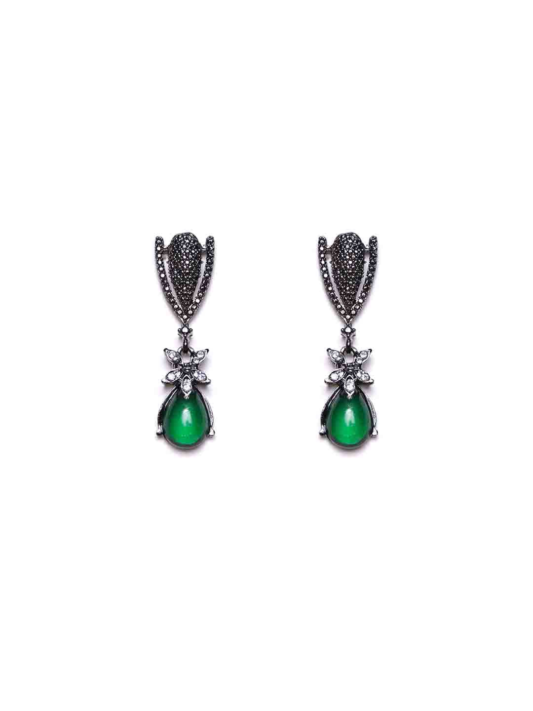 Silver-Plated Cubic Zirconia Studded Contemporary Drop Earrings