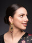 Gold-Plated Artificial Stones Studded & Beaded Contemporary Shaped Drop Earrings