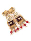 Gold-Plated Artificial Stones Studded & Beaded Contemporary Shaped Drop Earrings