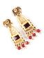 Gold-Plated Artificial Stones Studded & Beaded Contemporary Shaped Drop Earrings
