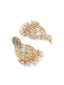 Gold-Plated Artificial Stones Studded and Beaded Contemporary Shaped Drop Earrings