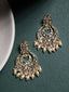 Gold-Plated Artificial Stones Studded and Beaded Contemporary Shaped Drop Earrings