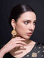 Gold-Plated Stones Studded & Beaded Floral Shaped Drop Earrings
