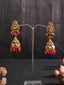 Gold-Plated Artificial Stones Studded And Beaded Contemporary Shaped Jhumkas