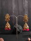 Gold-Plated Artificial Stones Studded And Beaded Contemporary Shaped Jhumkas