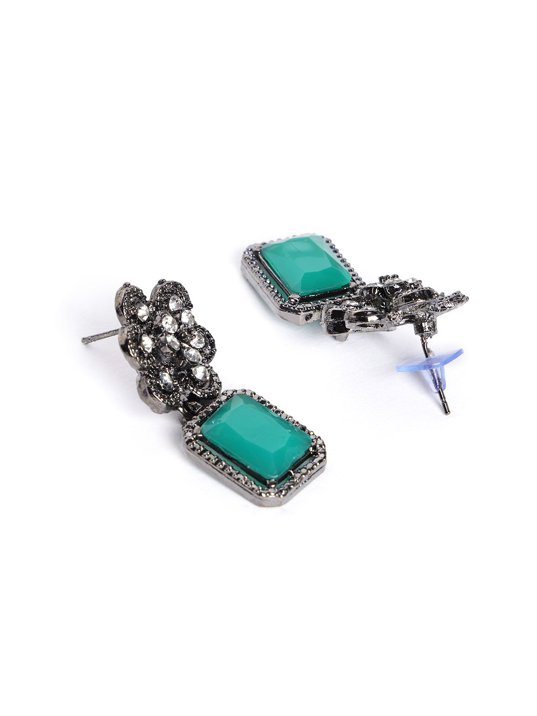 Rhodium Plated CZ Studded Contemporary Drop Earrings